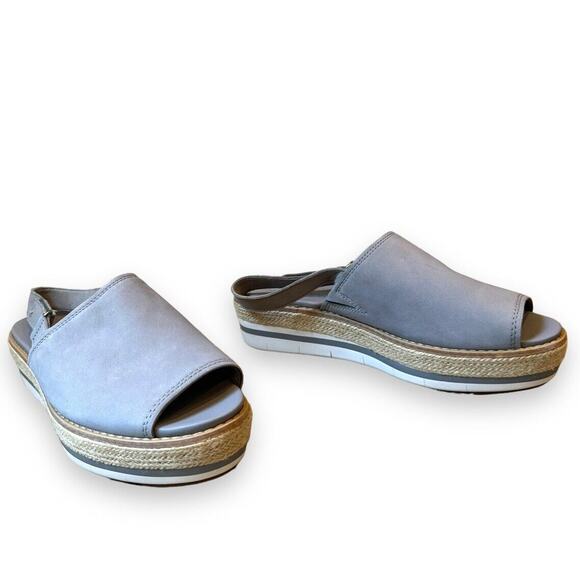 Timberland Emerson Peep Toe Wedge Espadrille Gray Sandals Slingback Leather Sz 9 - Picture 3 of 10